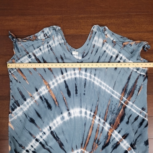Suzie Blue Hippie Tie Dye Tie-Shoulder Kaftan Poncho Cover-Up Women's One Size - Picture 8 of 9